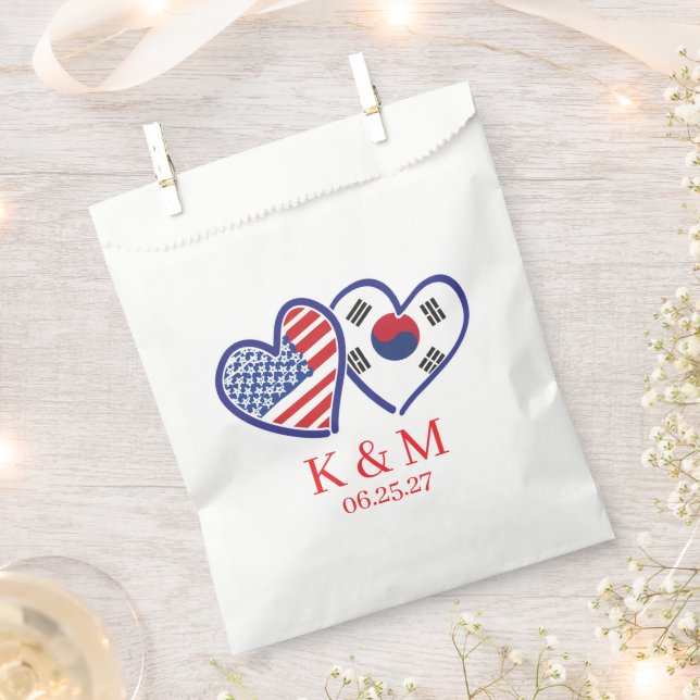 Korean American Heart Flags Favour Bags (Clipped)