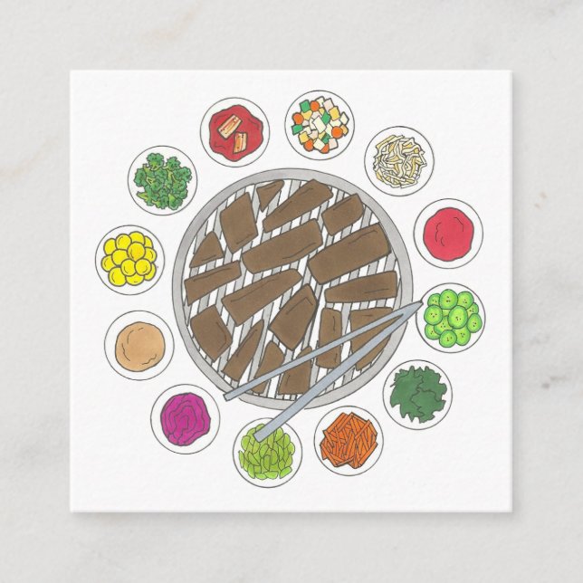 Korean BBQ Barbecue Food Restaurant Caterer Chef Square Business Card (Front)