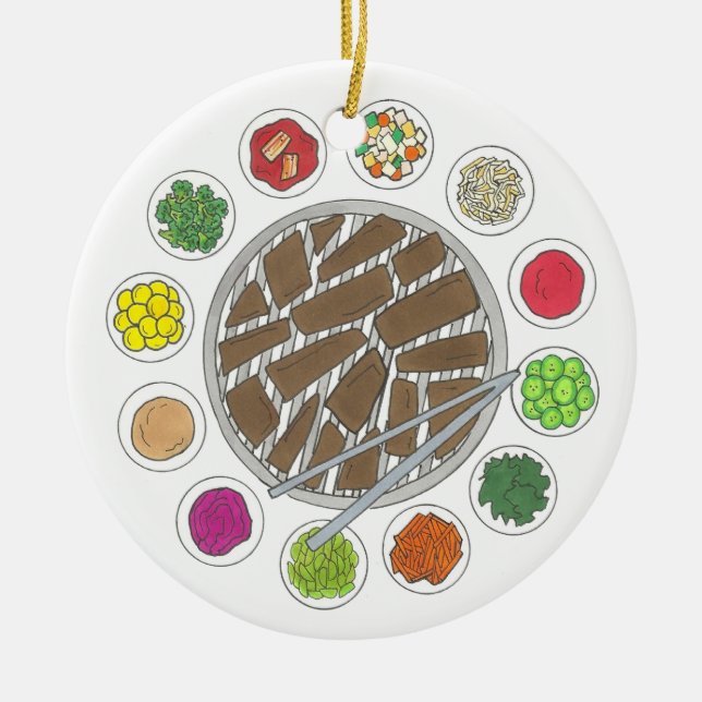 Korean BBQ Barbecue Roast Bulgogi Banchan Food Ceramic Tree Decoration (Front)