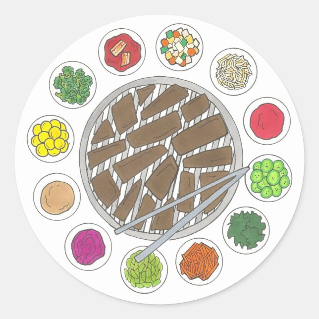 Korean BBQ Barbecue Roast Bulgogi Banchan Food Classic Round Sticker (Front)