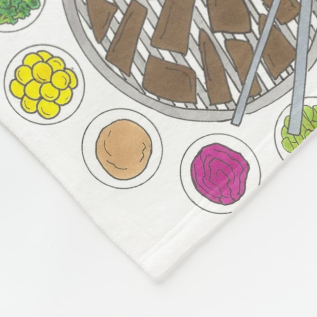 Korean BBQ Barbecue Roast Bulgogi Banchan Food Fleece Blanket (Corner)