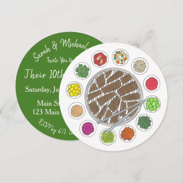 Korean BBQ Barbecue Roast Bulgogi Banchan Food Invitation (Front/Back)