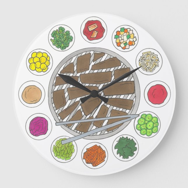 Korean BBQ Barbecue Roast Bulgogi Banchan Food Large Clock (Front)