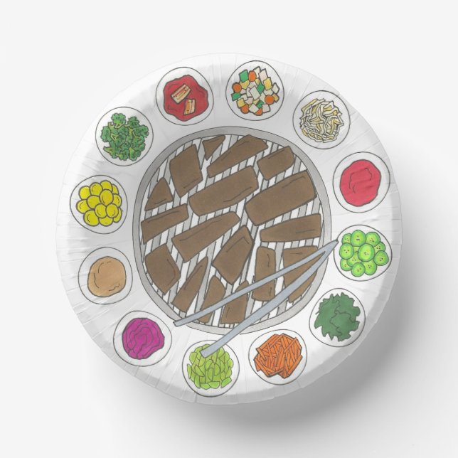 Korean BBQ Barbecue Roast Bulgogi Banchan Food Paper Plate (Front)