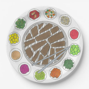 Korean BBQ Barbecue Roast Bulgogi Banchan Food Paper Plate