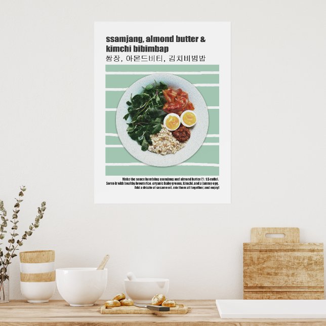 Korean Bibimbap Recipe Modern Food  Poster (Kitchen)