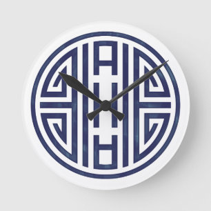 Korean Blue and White Round Clock