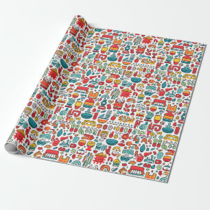 korean colored doodles kpop kdrama modern chic wrapping paper