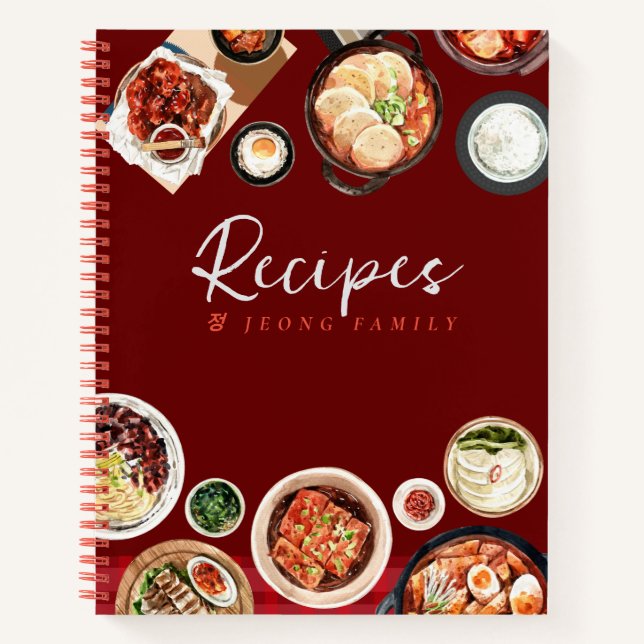 Korean Cuisine Customisable Recipe Book - Red (Front)