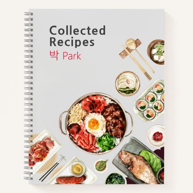 Korean Cuisine Customisable Recipe Journal - Grey (Front)