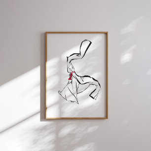 Korean Dance Hanbok Woman Ink Line Poster