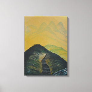 Korean Dream Yellow Mountain Abstract Staircase Canvas Print