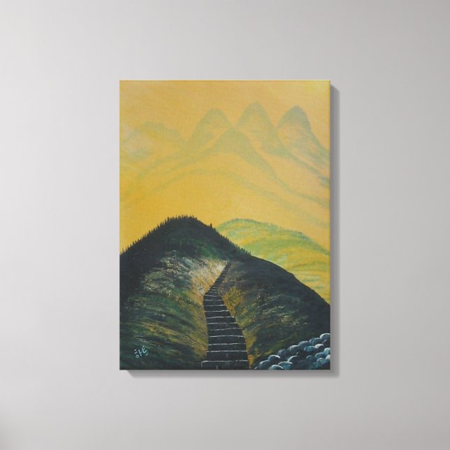Korean Dream Yellow Mountain Abstract Staircase Canvas Print (Front)