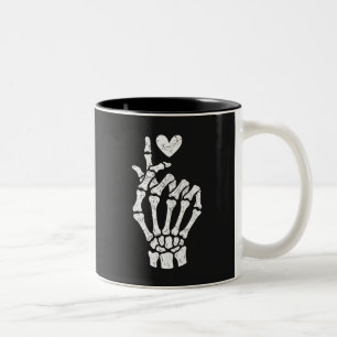Korean Finger Heart Skeleton Hand  Two-Tone Coffee Mug