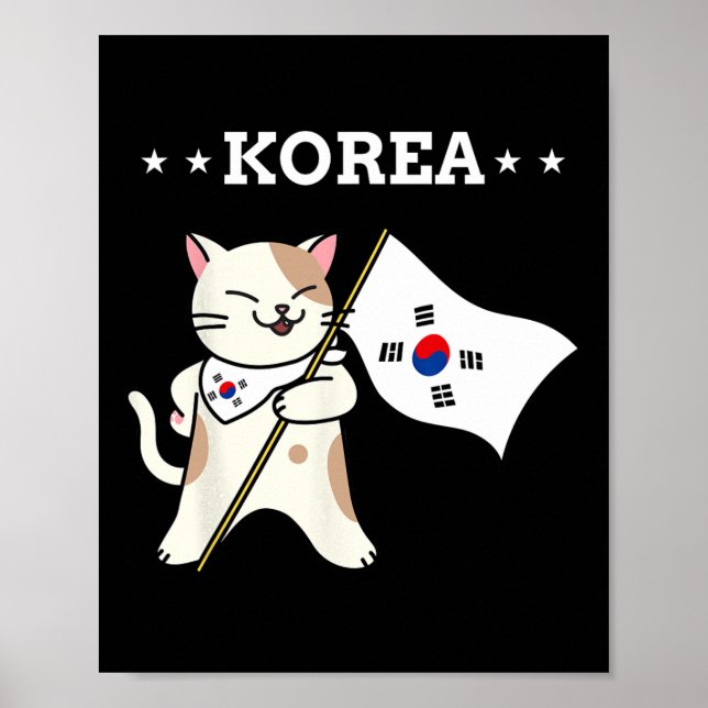 Korean Flag And Cat South Korea  Poster (Front)