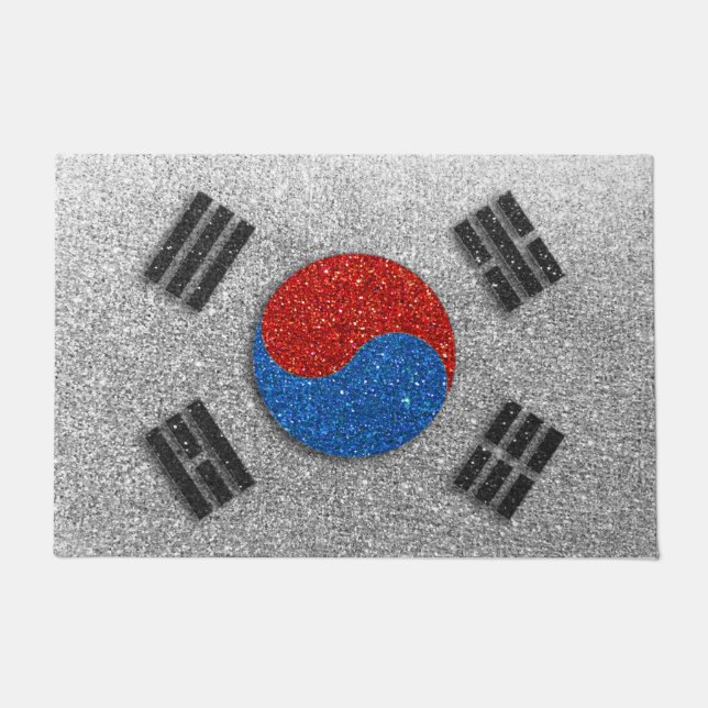 Korean Flag Glitter Seoul Korea Welcome Home Doormat (Front)