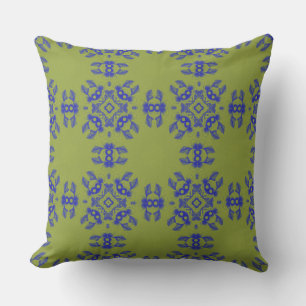 Korean Floral Harmony Pattern – Blue on Olive Gree Cushion