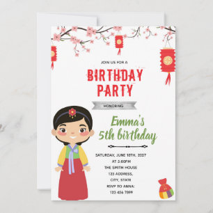 Korean girl birthday party invitation 