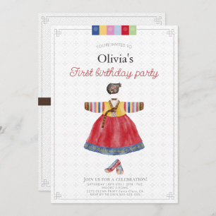 Korean Girl Hanbok Dol Janchi the first birthday Invitation