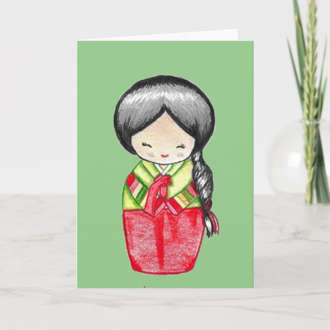 Korean Girl Wearing a Hanbok  Card (Front)