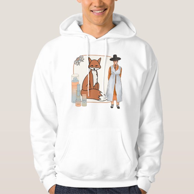 Korean Hanbok Man & Red Fox Art Hoodie (Front)