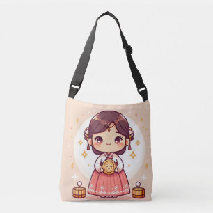 korean hanbok with moon cake crossbody bag