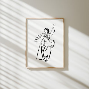 Korean Hanbok Woman Drum Dance Ink Poster