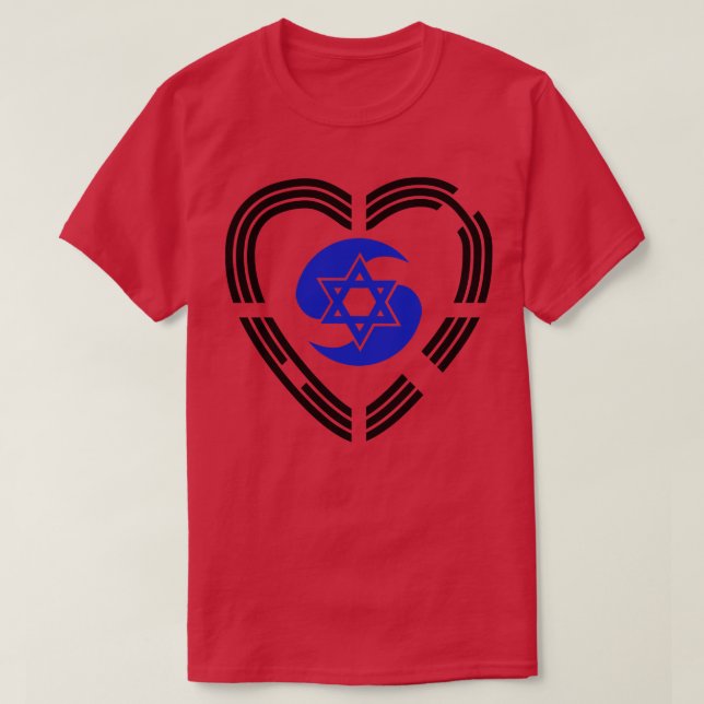 Korean Israeli Multinational Patriot Flag Heart T-Shirt (Design Front)