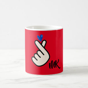 Korean K-pop Hand Heart Blue Red Monogram Coffee Mug
