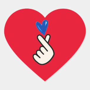 Korean K-pop Hand Heart Blue Red Sticker