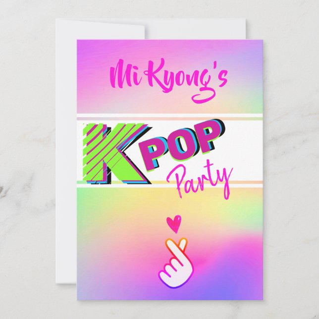 Korean K-pop Hand Heart Rainbow Party  Invitation (Front)