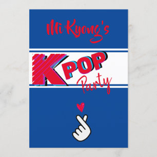Korean K-pop Hand Red Blue Heart Party Invitation