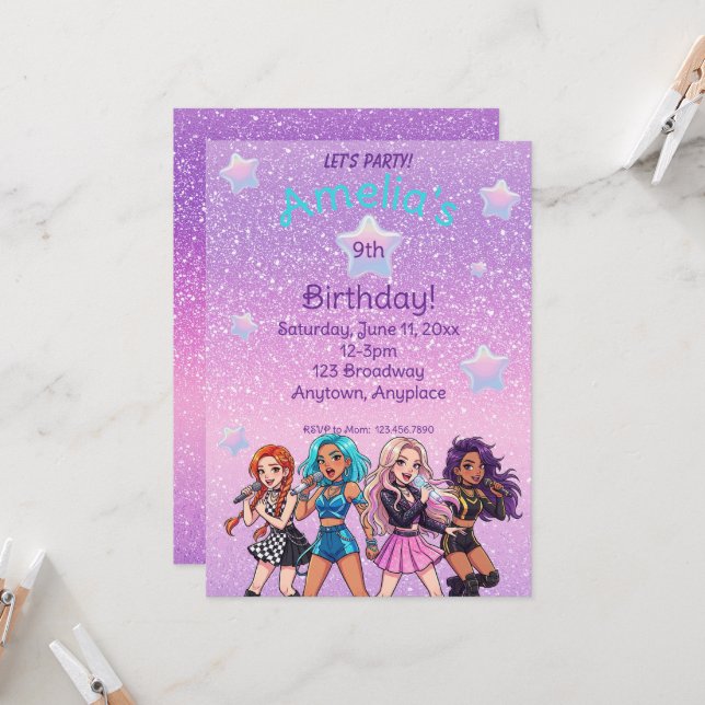 Korean K-Pop Singing Birthday Invitation (Front/Back In Situ)