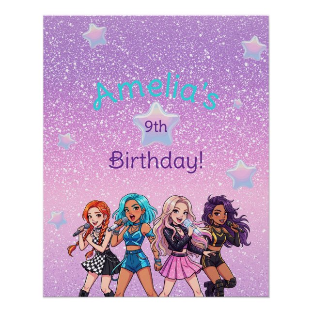 Korean K-Pop Singing Birthday Poster (Front)