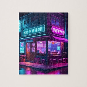 Korean Neon Coffee House LoFi Art  Jigsaw Puzzle