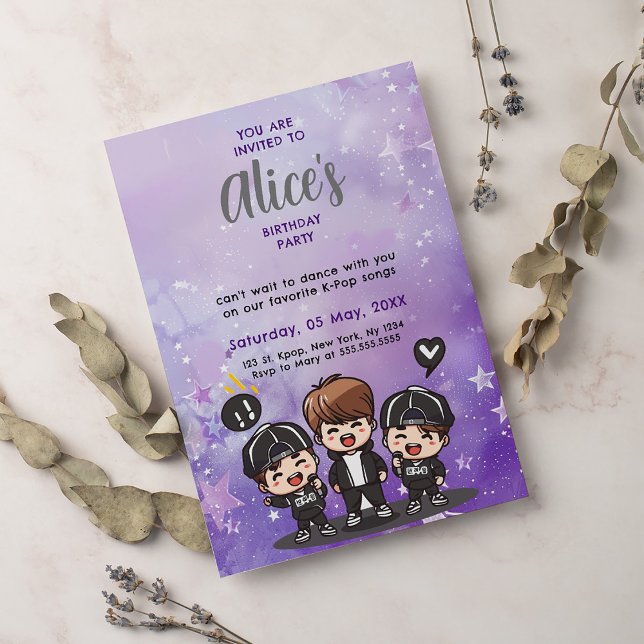 Korean Pop Music K-Pop Boyband Birthday Party Invitation (Creator Uploaded)