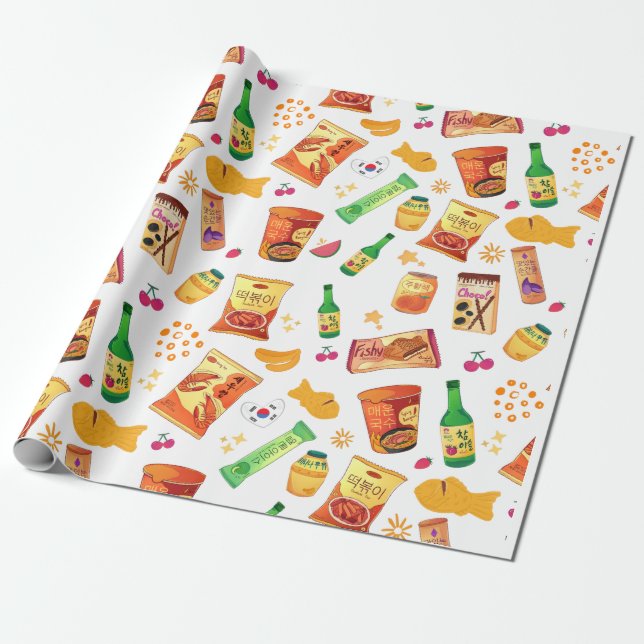 Korean SEOULFOOD Kawaii Wrapping Paper (Unrolled)