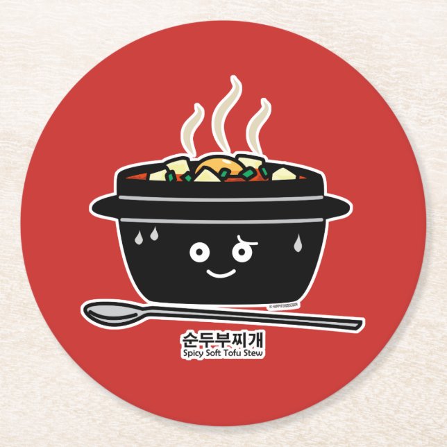 Korean Spicy soft Tofu Stew soup Sundubu jjigae ho Round Paper Coaster (Front)