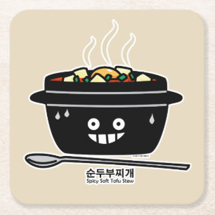 Korean Spicy soft Tofu Stew soup Sundubu jjigae Square Paper Coaster