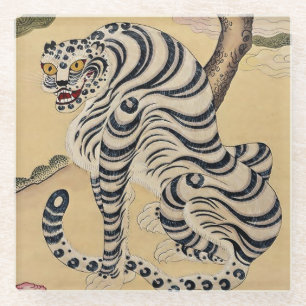 Korean Striped Tiger Minhwa Glass Coaster