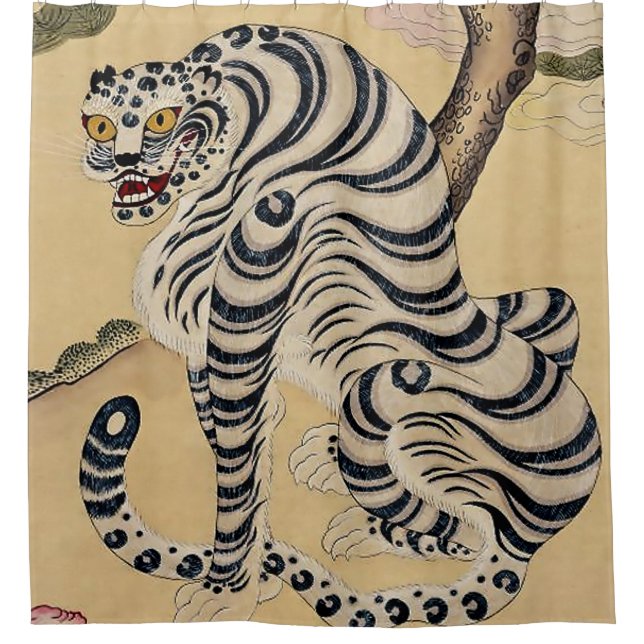 Korean Striped Tiger Minhwa Shower Curtain (Front)