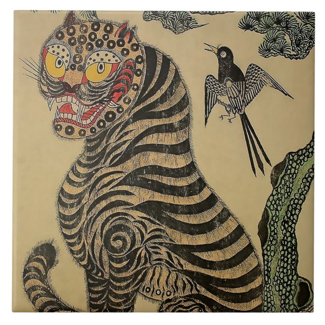 Korean Striped Tiger Minhwa Tile (Front)