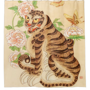 Korean Striped Tiger Vintage Minhwa  Shower Curtain