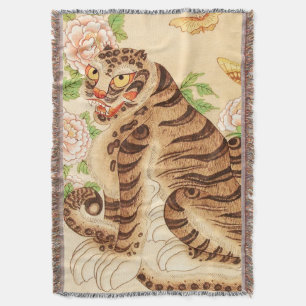 Korean Striped Tiger Vintage Minhwa Throw Blanket