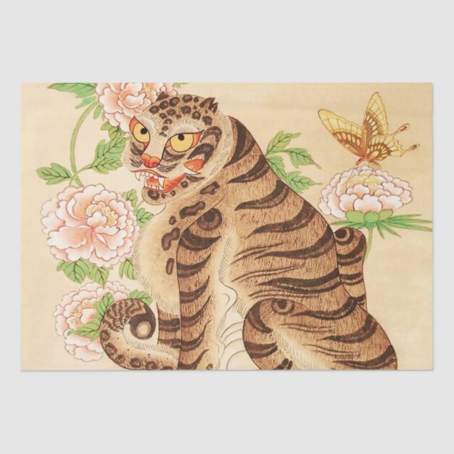 Korean Striped Tiger Vintage Minhwa  Tissue Paper (Front)