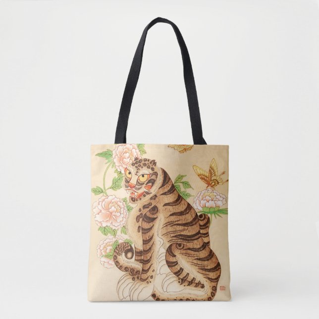 Korean Striped Tiger Vintage Minhwa  Tote Bag (Front)