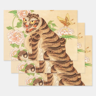 Korean Striped Tiger Vintage Minhwa  Wrapping Paper Sheet