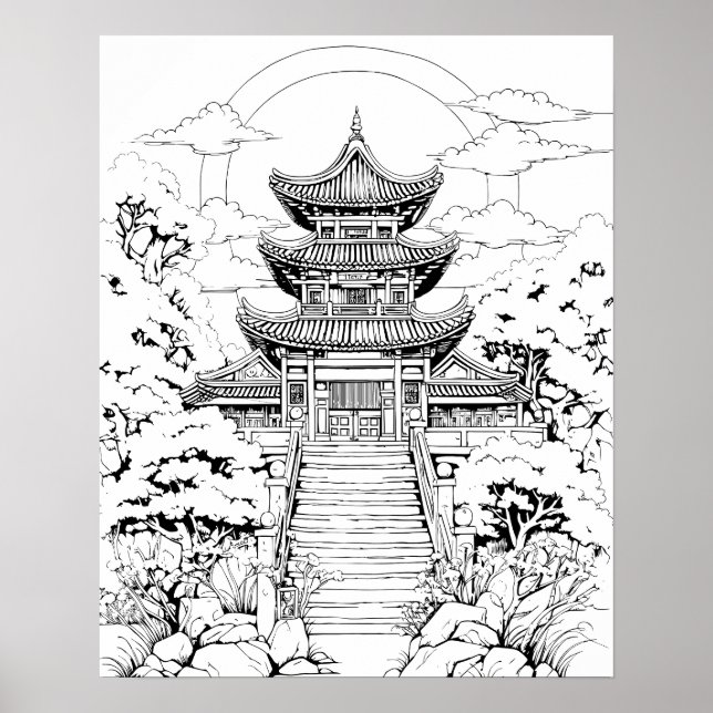 Korean Temple Colouring Poster (Front)