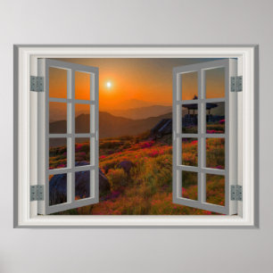 Korean Temple 🍂 Fake Window Frame Poster