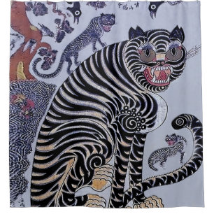 Korean Tiger Minhwa with Three Cubs Shower Curtain